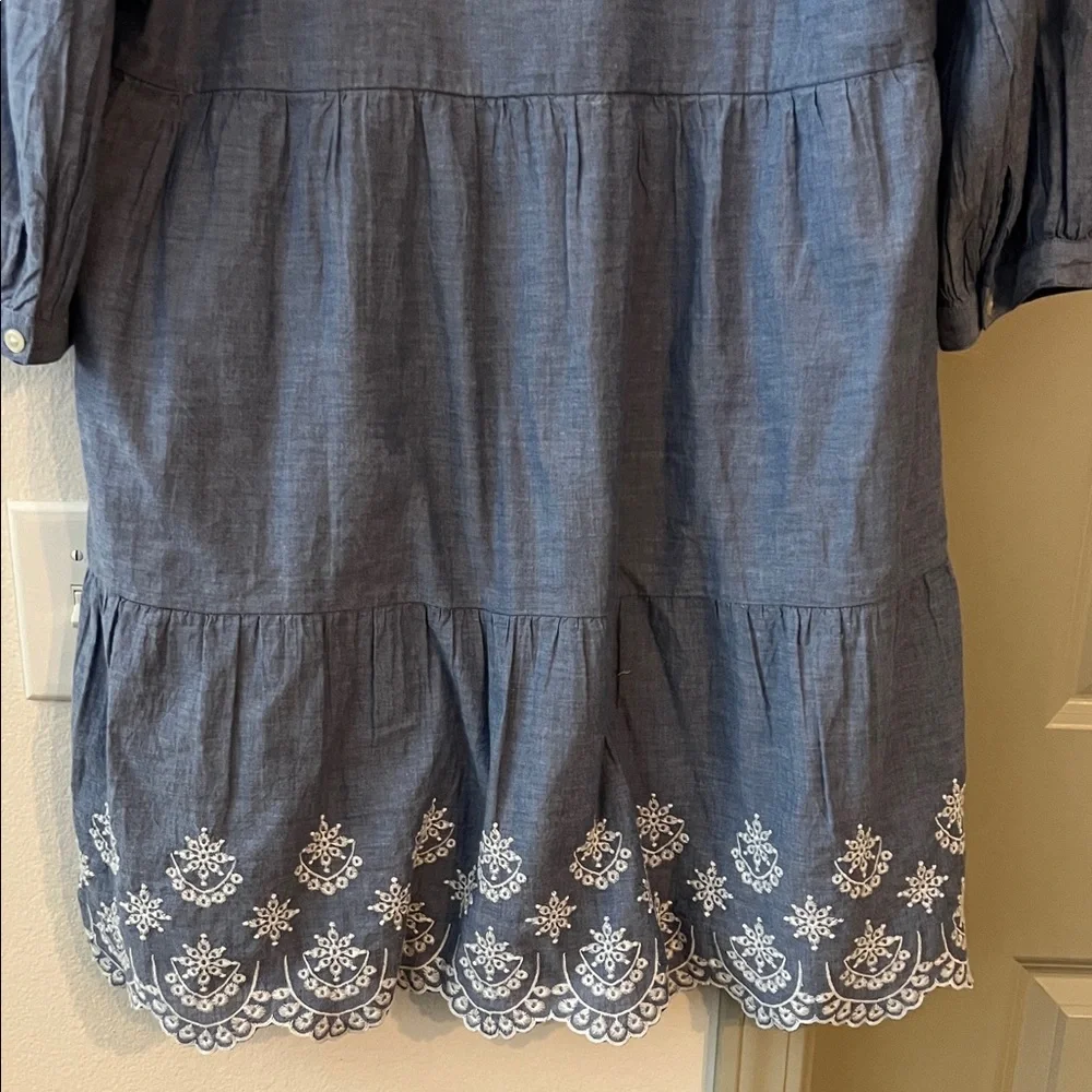 LOFT Blue Dress with White Embroidery - Picture 8 of 8